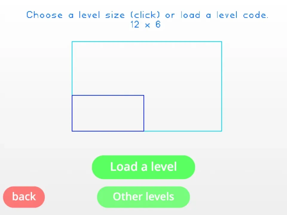 Fizmo level designer showing a selectable board size and load-level controls.