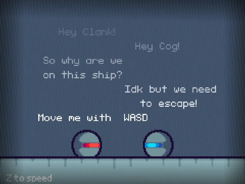 Laser Connect opening dialogue explaining WASD and arrow-key controls for two bots.