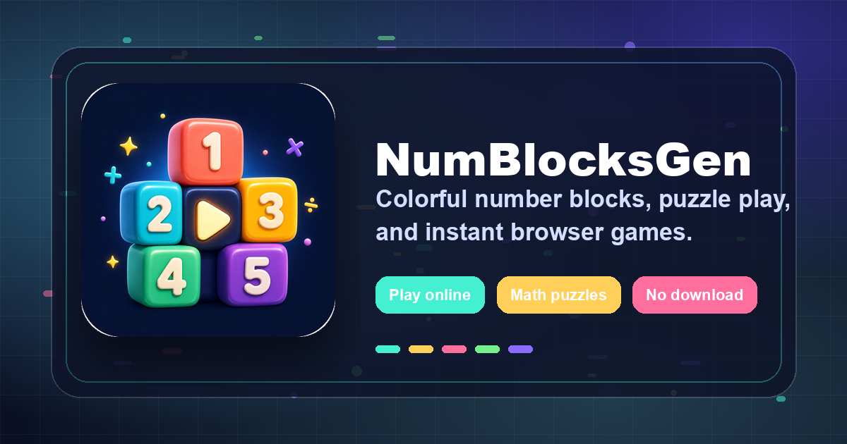 NumBlocksGen wordmark with original colorful number cubes.